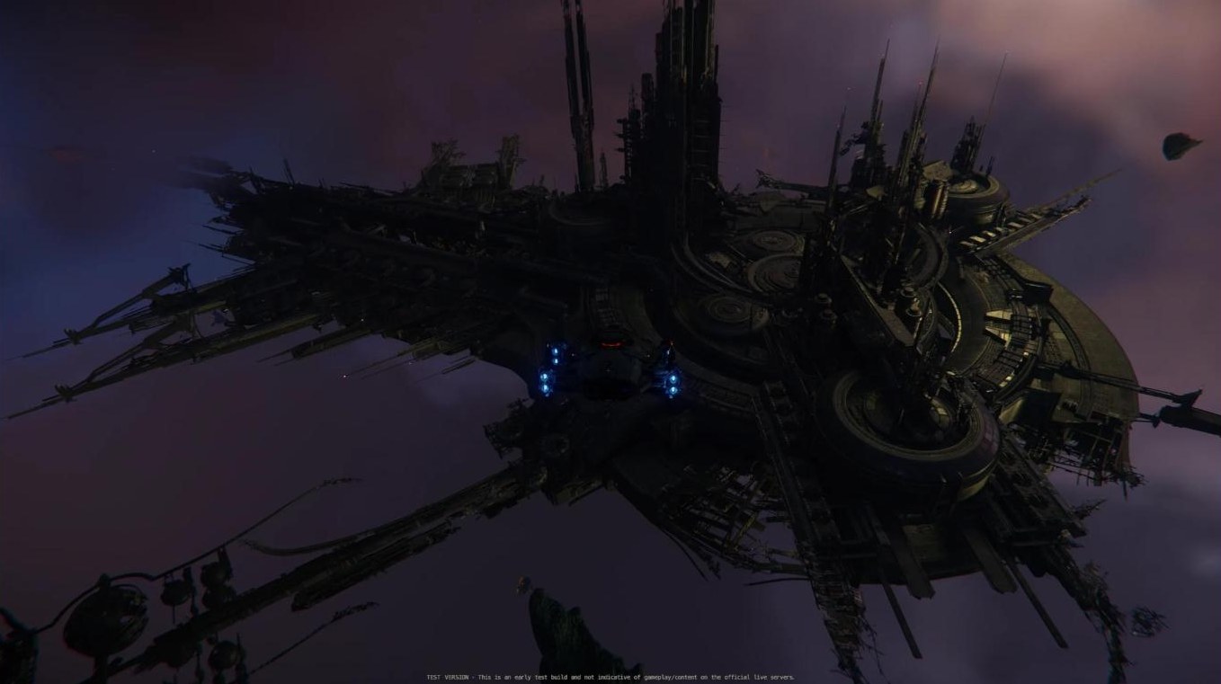Ship approaching a massive dark station