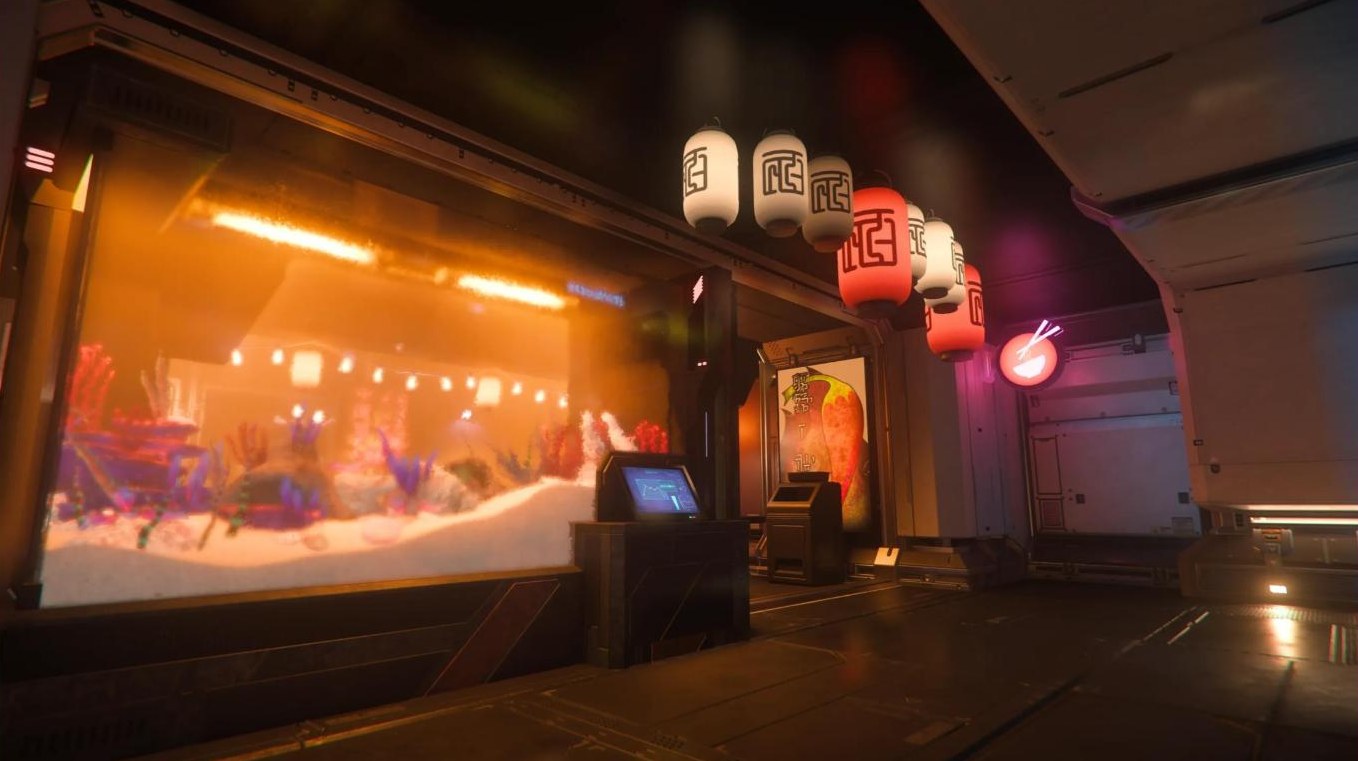 Glowing aquarium storefront