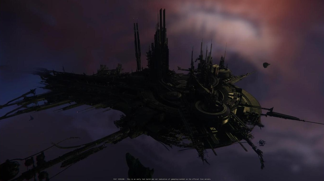 Enormous station silhouetted against clouds